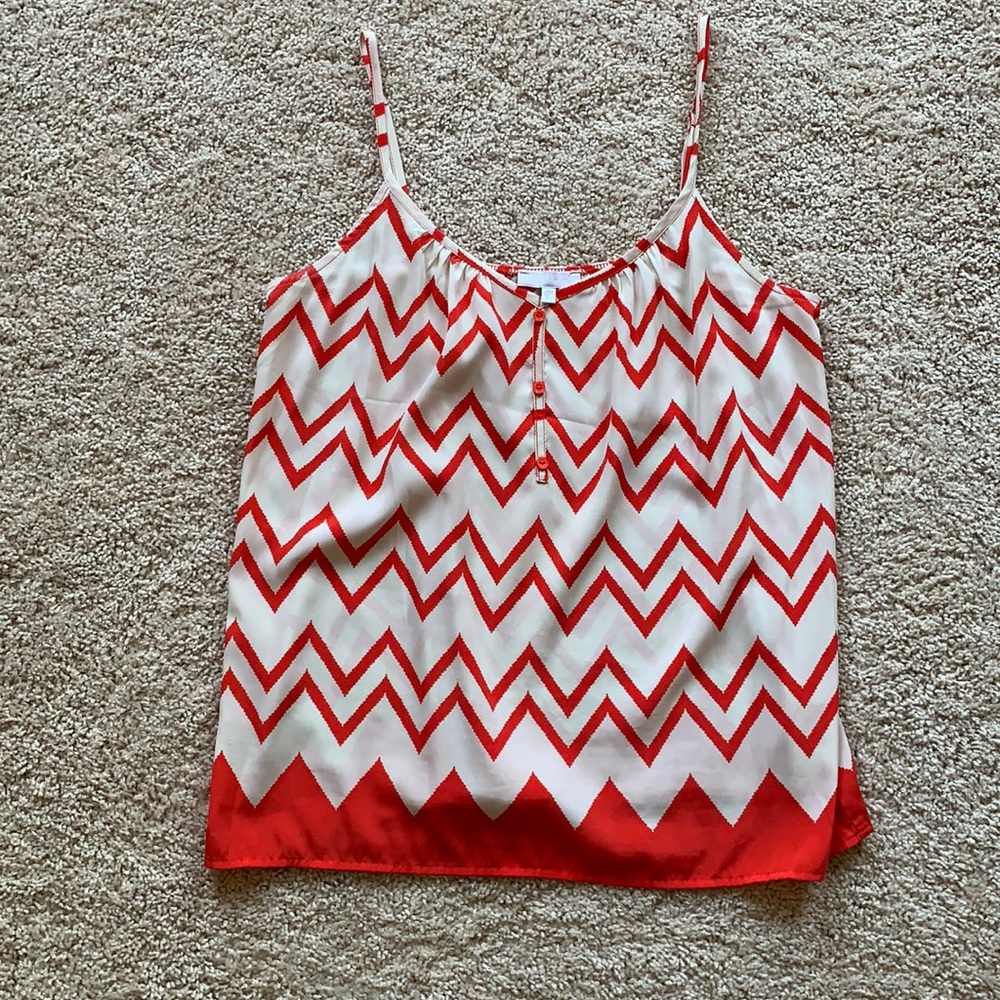 White and coral chevron top